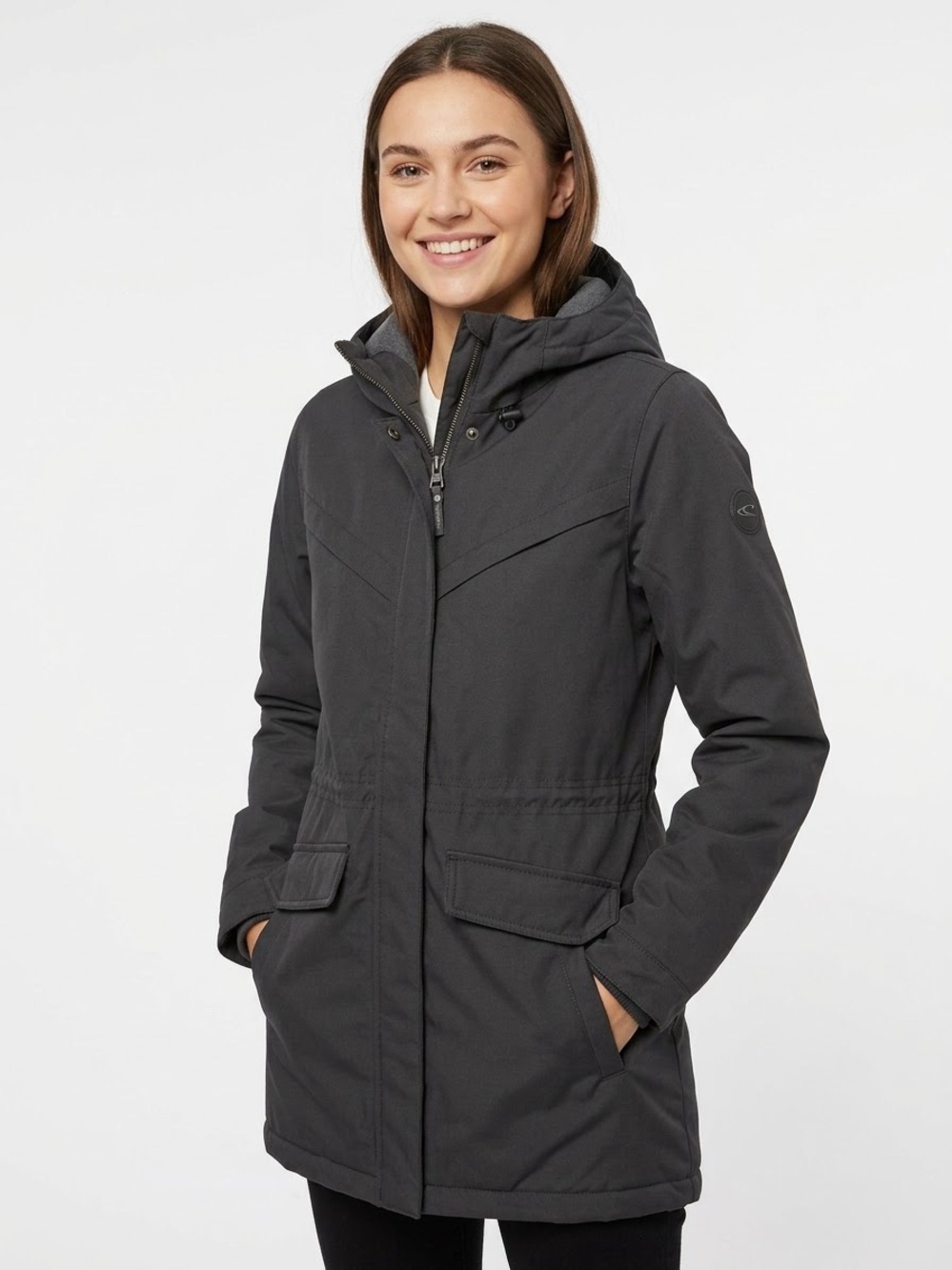 O'NEILL | WOMENS HOODED BLACK UTILITY WINTER PARKA JACKET SIZE SMALL
